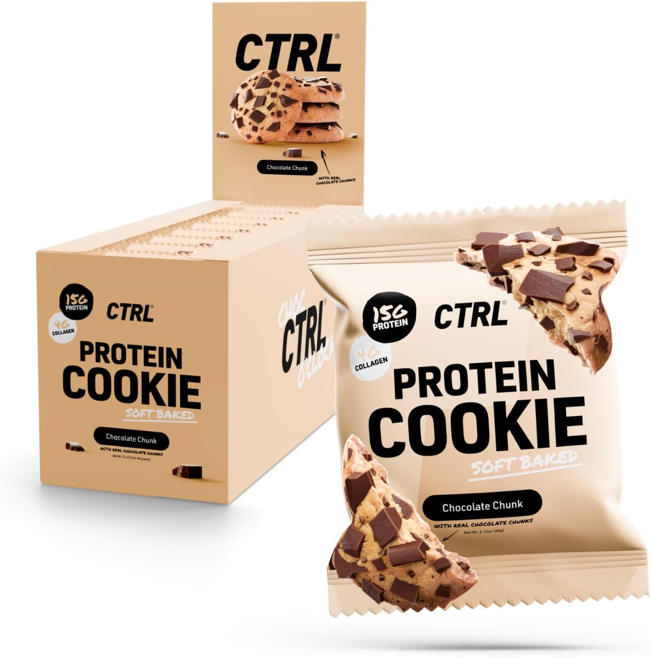 CTRL Chocolate Chunk Protein Cookie box front view showing 15g protein label.