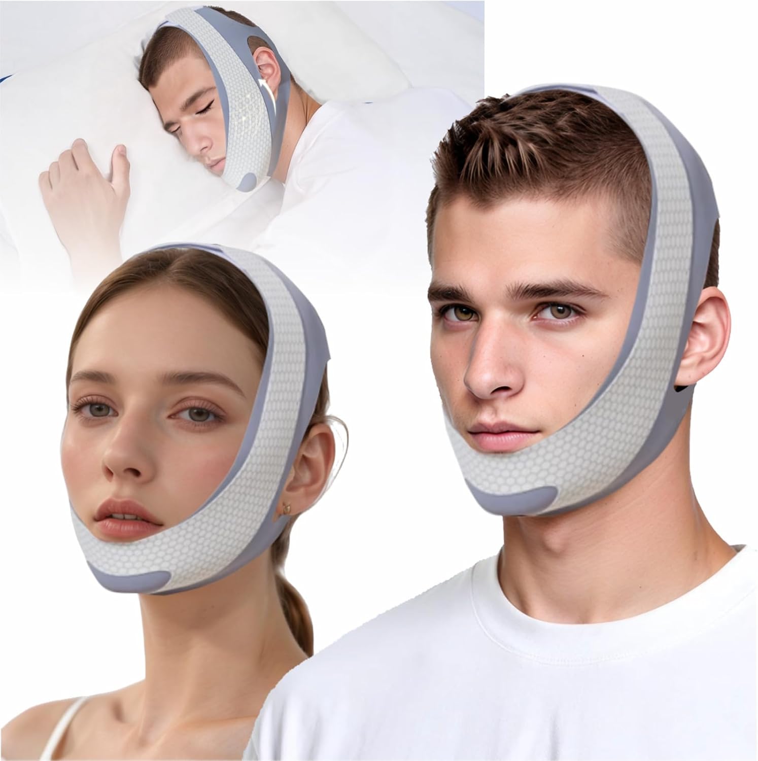 OIXXAF Chin Strap for CPAP Users, Chin Strap for Snoring, Chin Srap for Sleeping, Anti Snoring Devices Adjustable, Breathable and Reusable, Chin Strap for Men and Women to Graphene Stop Snoring (grey） - Image 1
