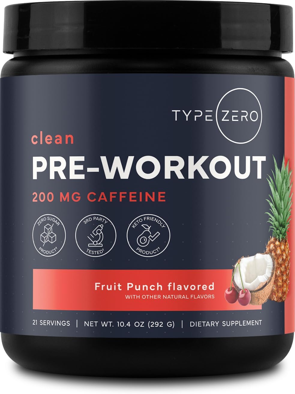 Type Zero clean pre workout powder container front view