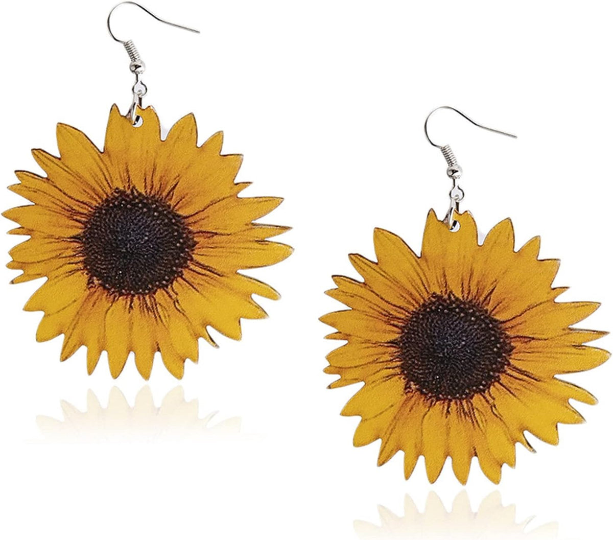 Colorful Bling wooden daisy flower dangle earrings stylized summer boho accessory