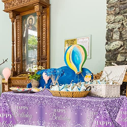 Two purple party covers joined together to decorate an extended banquet dining setup