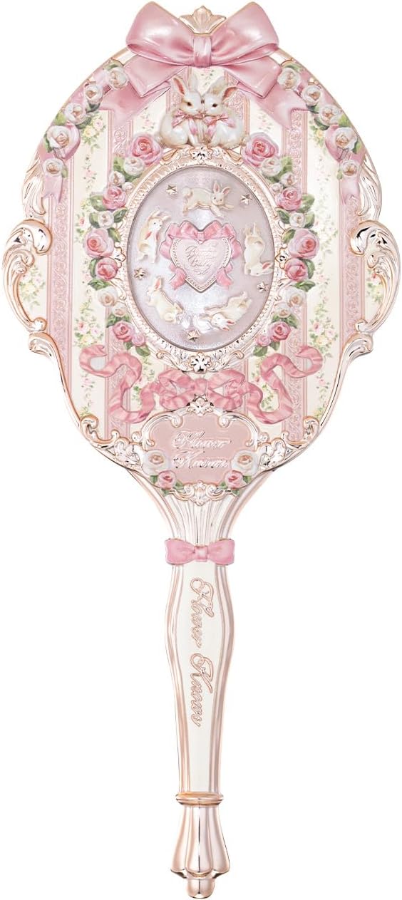 Flower Knows Bunny Garden Collection Hand Mirror,Vintage Portable Handheld Mirror,Fancy & Pretty Princess Mirror with Long Handle,Gift for Girls(Rosette Pink) - Image 1