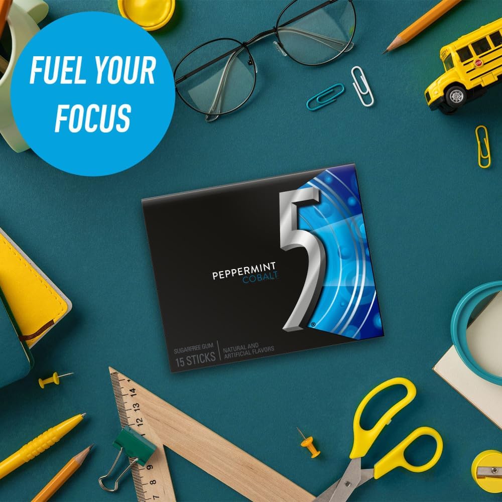 Five Gum Peppermint Cobalt three pack outer wrap view.