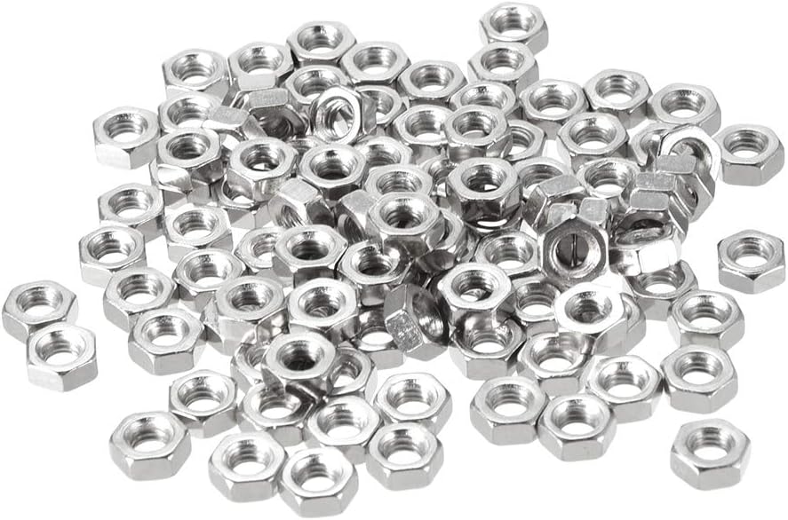 Carbon steel fastener nuts viewed from side angle