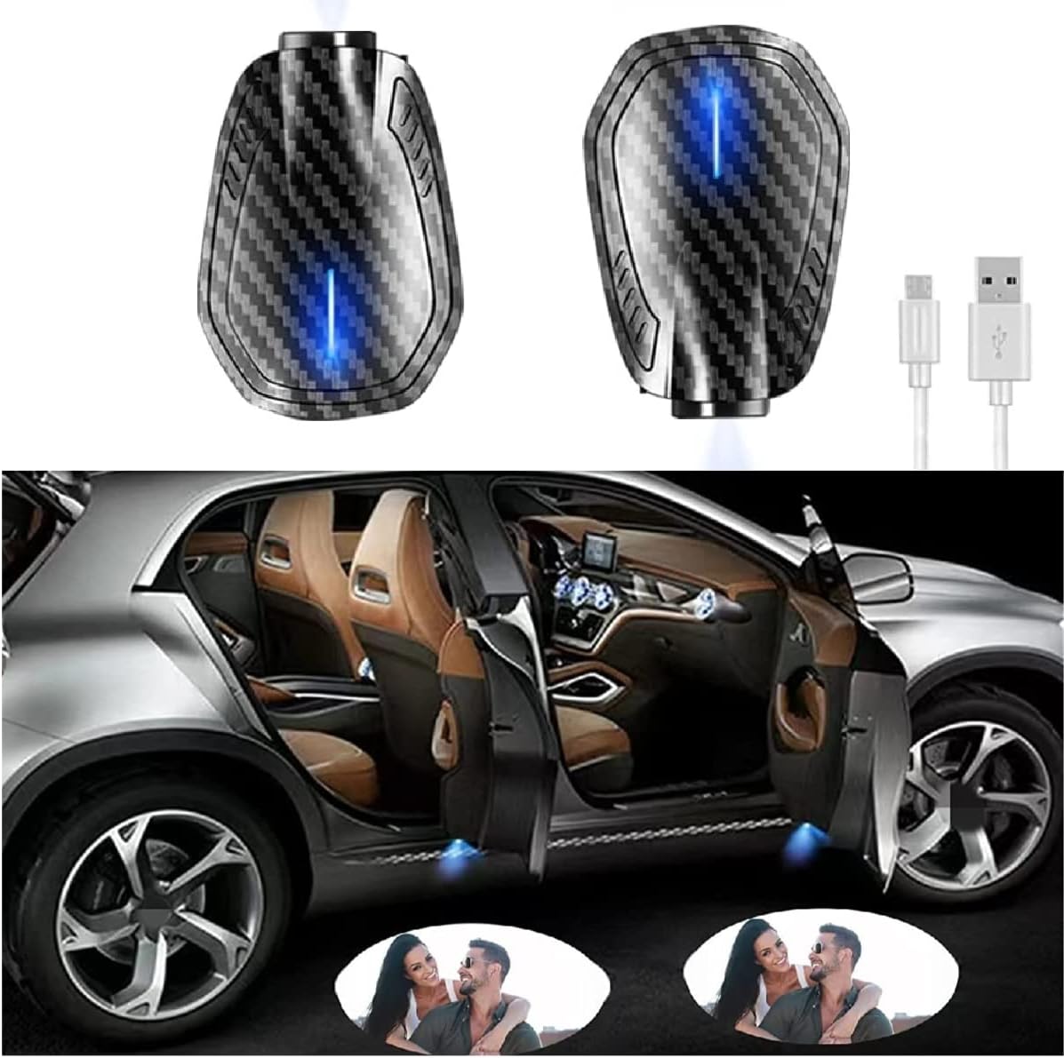 Generic personalized carbon fibre car door projector lights set