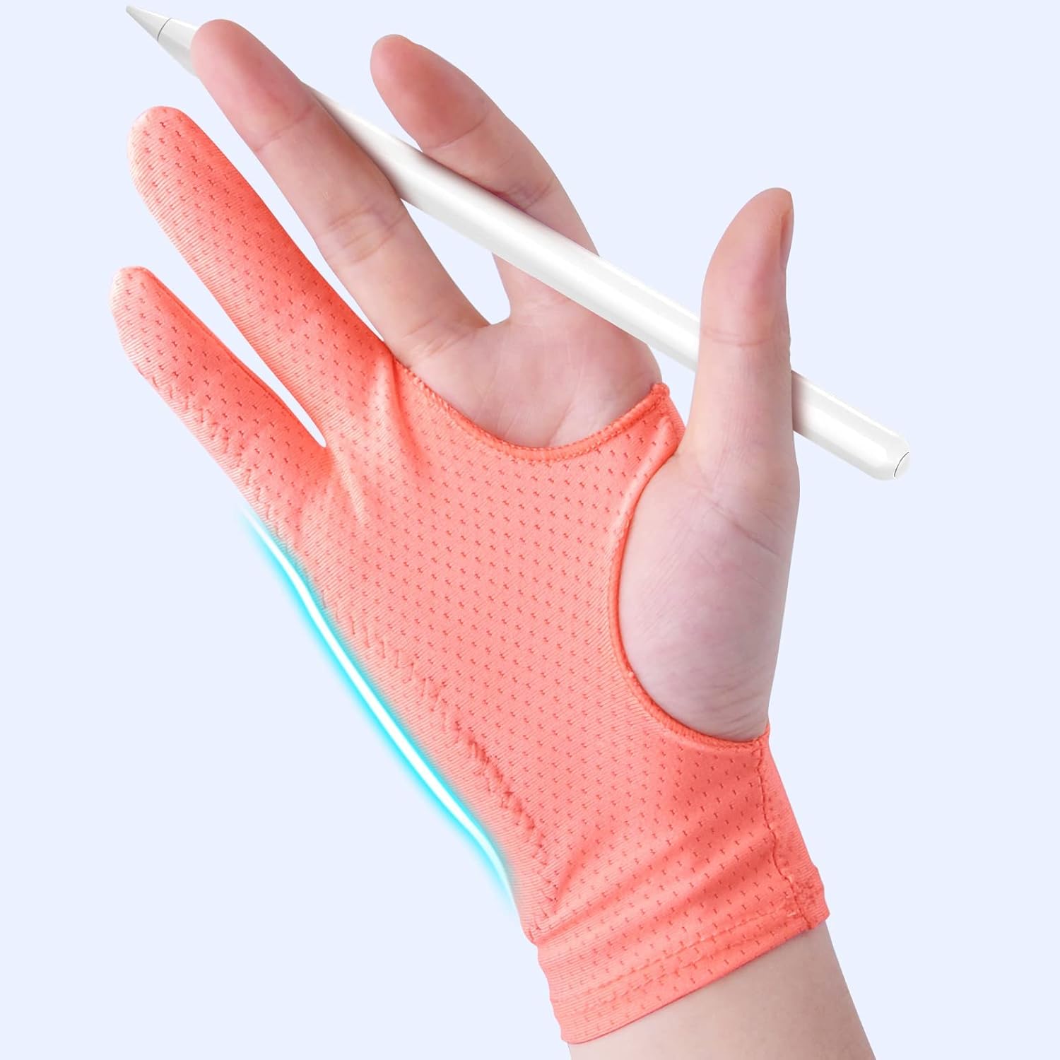 GUUGEI artist drawing glove for women front view in pink showing two finger design.