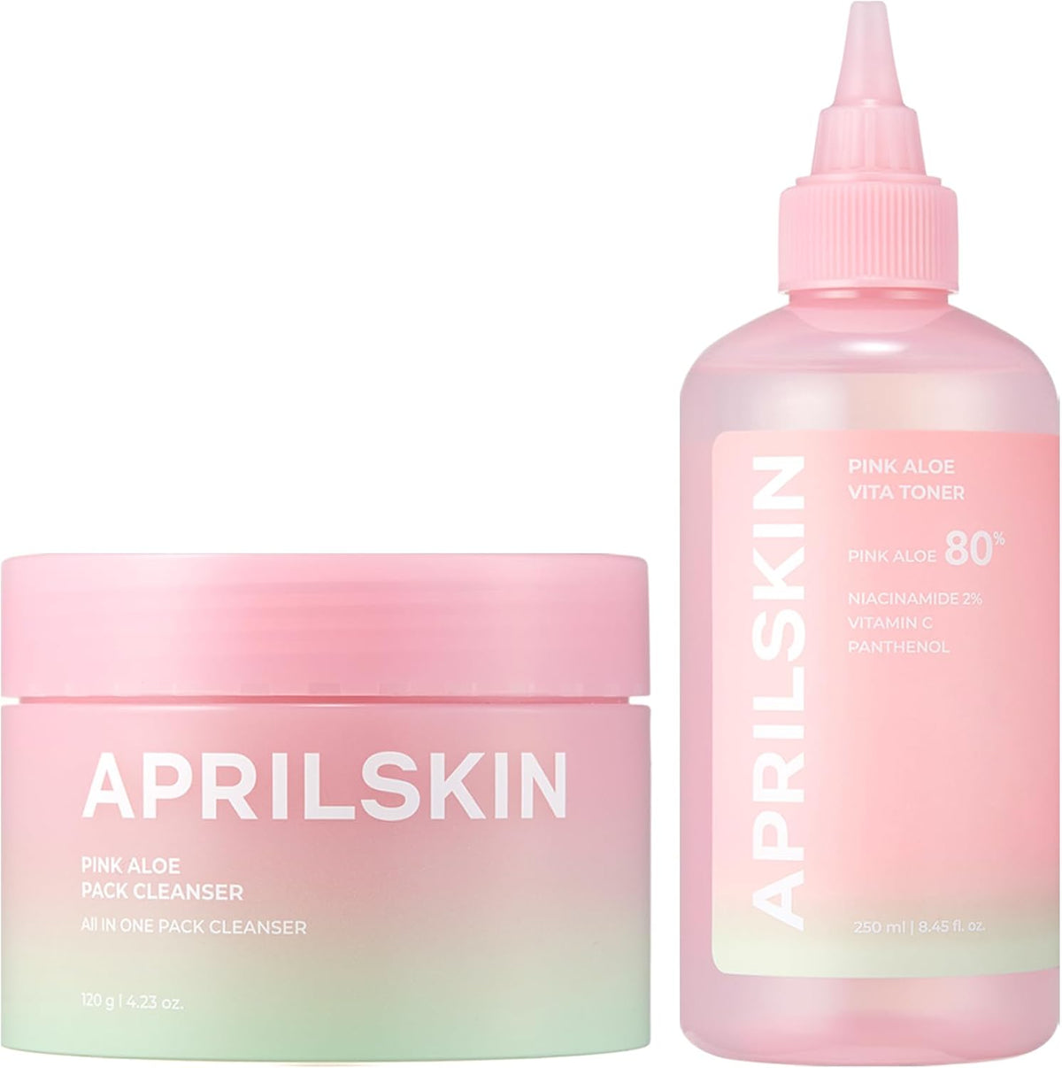 APRILSKIN Pink Aloe Trouble Soothing Duo box and bottles front view