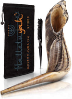 HalleluYAH KOSHER ODORLESS Ram Horn Shofar - 14"-16", Smooth Mouthpiece, Velvet Bag, Clean Brush, Shofar Guide - Made In Israel - Image 1