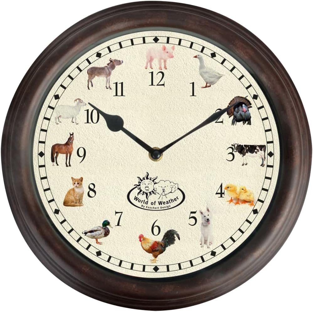 Fallen Fruits Farm Animal Sound Clock front view showing illustrated dial