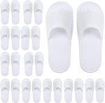 Elcoho 12 Pairs Open Toe Spa Slippers front view showing the clean white velvet fabric design.
