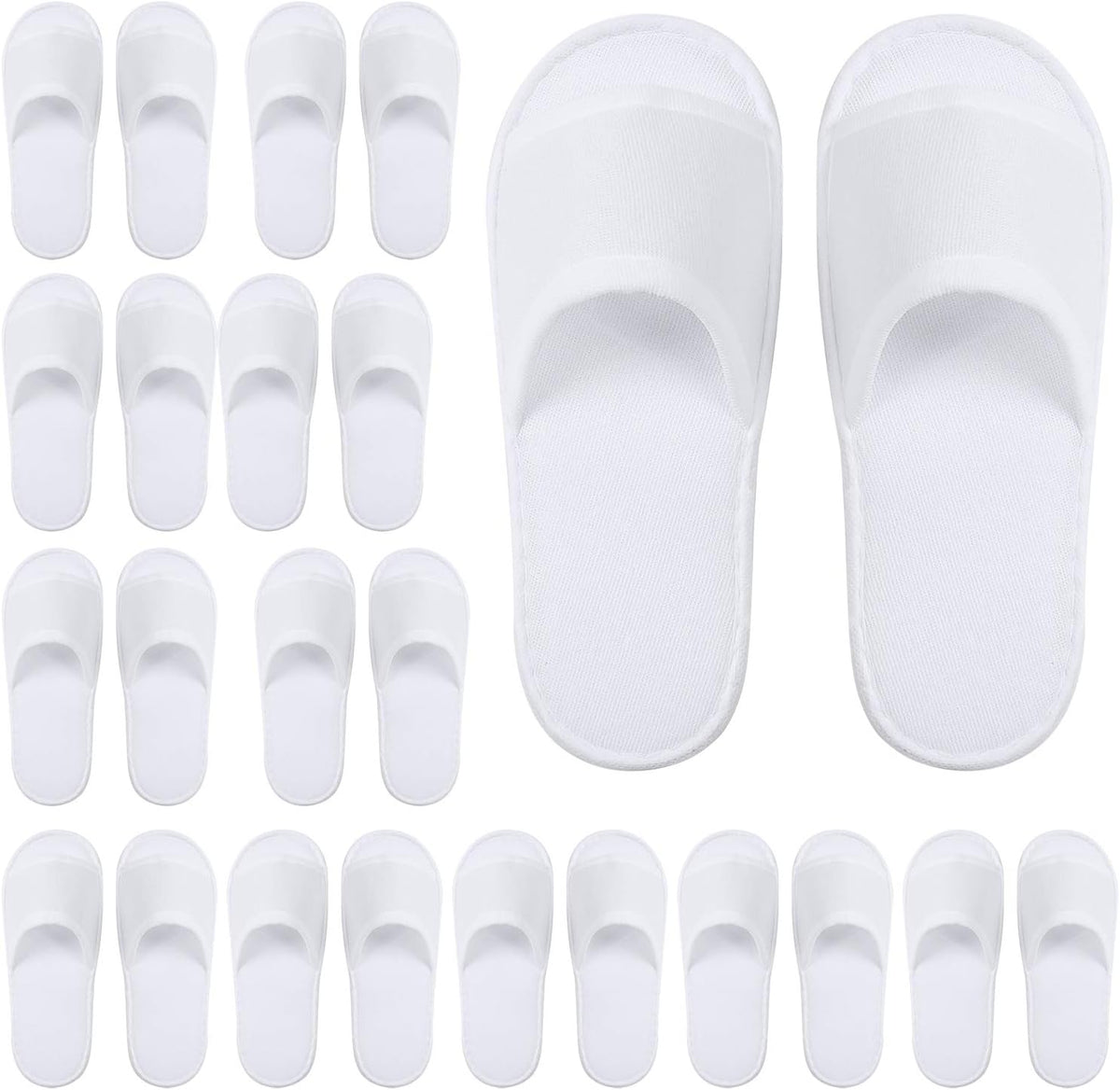 Elcoho 12 Pairs Open Toe Spa Slippers front view showing the clean white velvet fabric design.