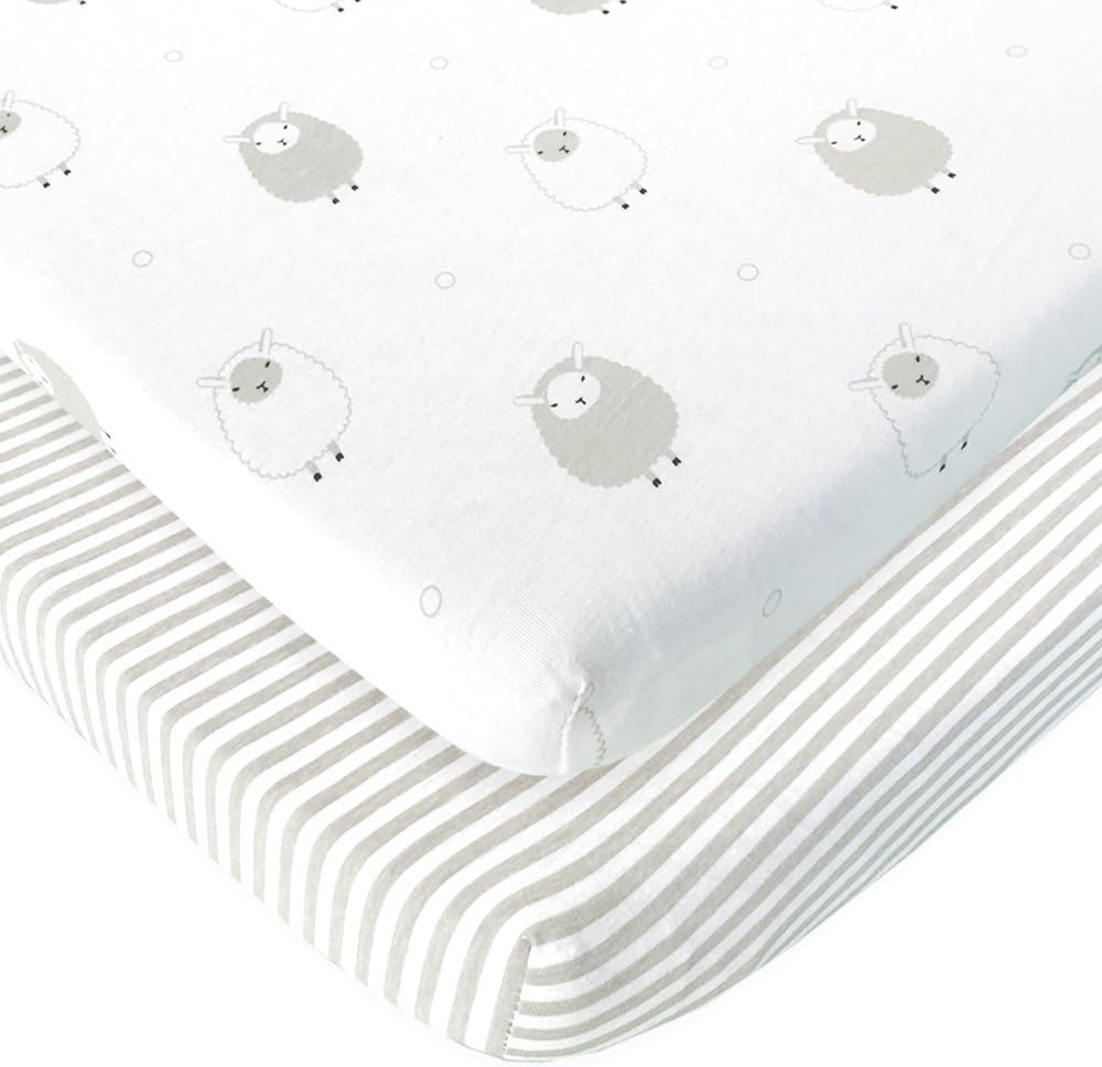 Joey + Joan pack and play fitted sheets grey front view showcasing smooth snug fit