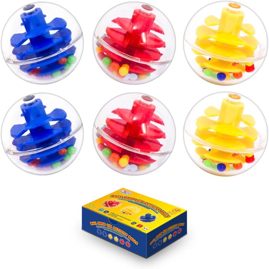 WEofferwhatYOUwant 6 Ball Drop Rattle Balls front view showing clear plastic casing and colorful interior elements.