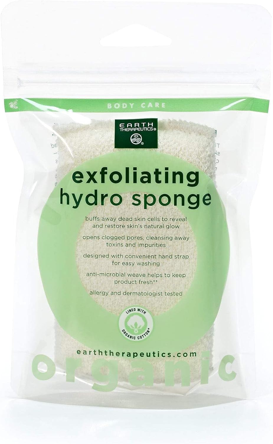Earth Therapeutics cotton exfoliating hydro sponge front view body buffer