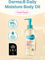 Derma B body oil packaging and label details