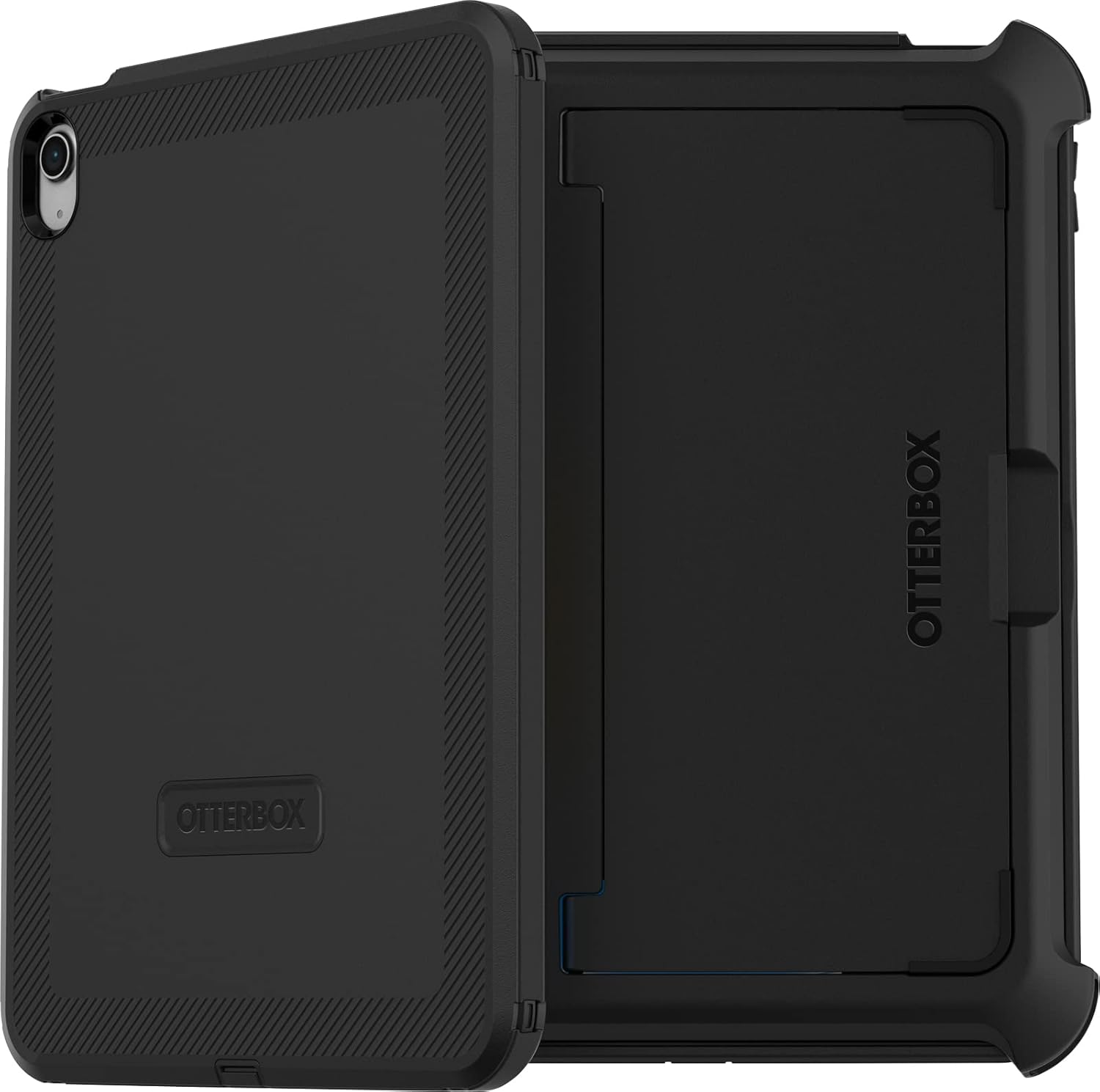 OtterBox Defender Series iPad 10th Gen case front view showing black rugged multi-layer armor shield