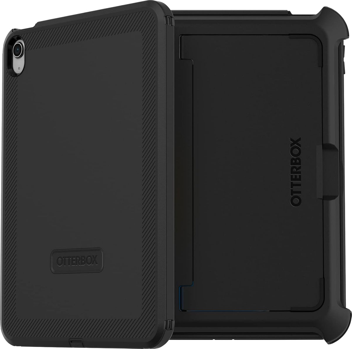 OtterBox Defender Series iPad 10th Gen case front view showing black rugged multi-layer armor shield