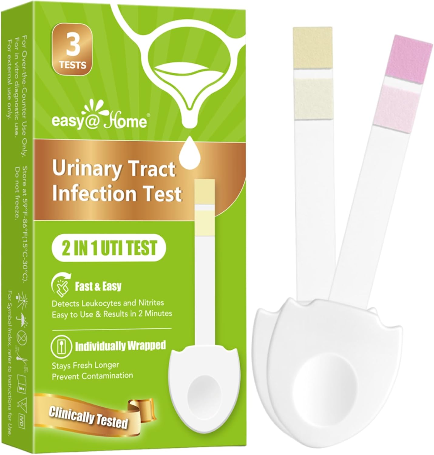 Easy@Home Urinary Tract Infection Test Strips - 3 Pack UTI Test for Women | Individually Wrapped for 2-Year Shelf Life | Detects Leukocytes & Nitrite | Home & Travel Essentials #UTI-EZU-102 - Image 1