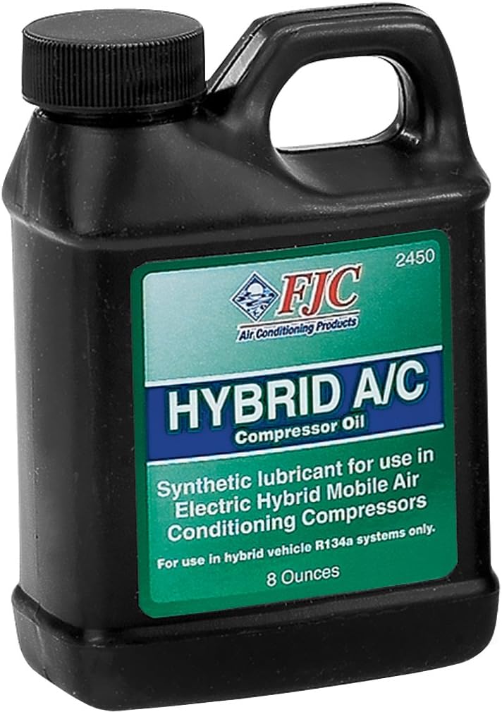 FJC 2450 Hybrid Air Conditioning Compressor Oil eight fluid ounce bottle front view authentic USA imported automotive lubricant
