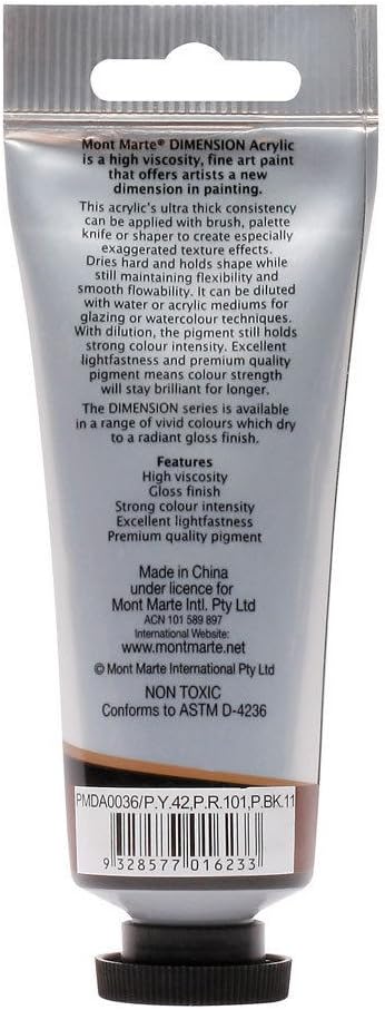 Mont Marte Dimension Acrylic paint tube back label instructions
