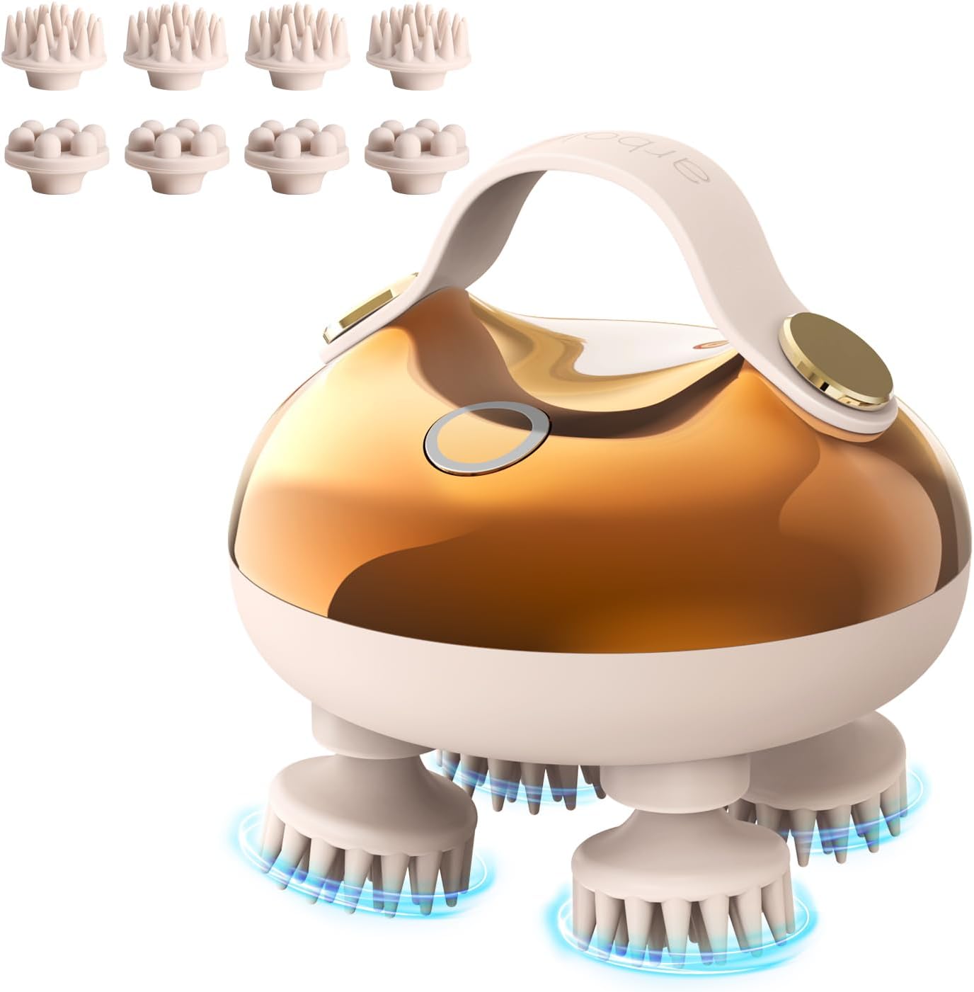 Arboleaf electric scalp massager front view showing premium gold finish handheld body