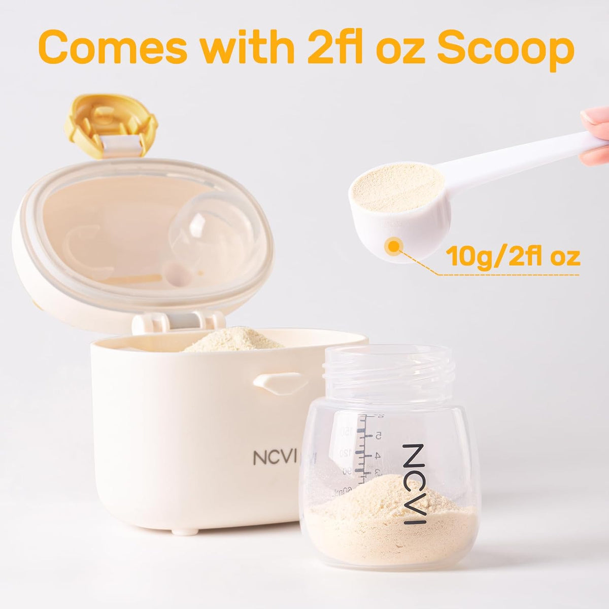 NCVI baby milk powder dispenser highlighting airtight buckle lock seal