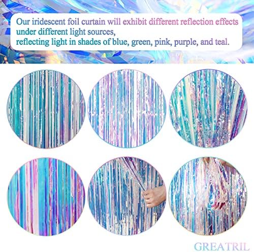 GREATRIL iridescent party streamer panels showing the built in top adhesive strip for easy setup