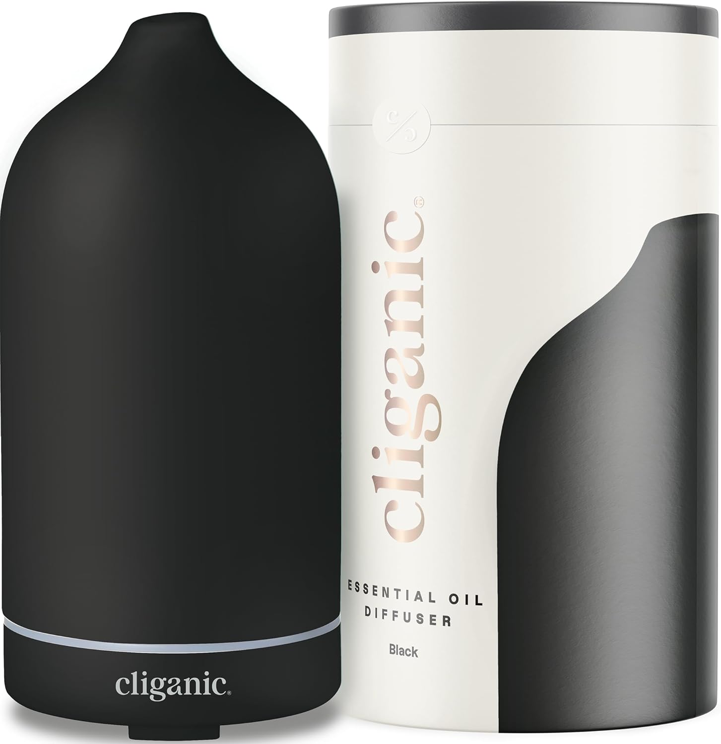 Cliganic Ceramic Diffuser Black front view on an office desk