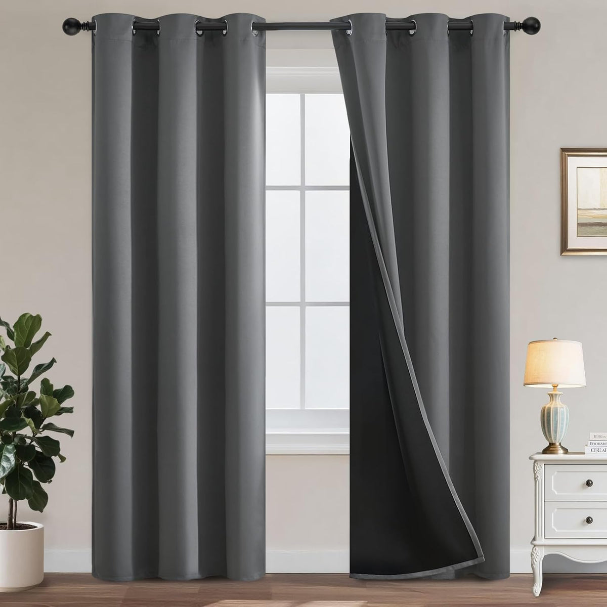 Yakamok Lilac Blackout Curtains 84 inches Long for Bedroom 42" Wide 2-Panel | Thermal Insulated Window Treatment Total Blocking Panels with Black Liner for Living Room/Dining Room/Kids Room Grommet Top - Image 12