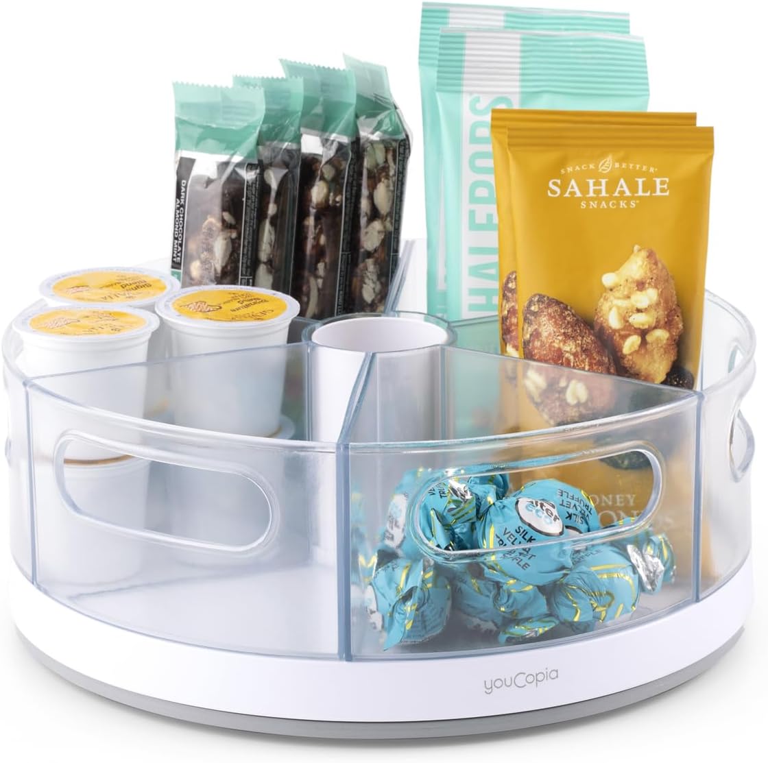 YouCopia multi-purpose rotating organizer in a modern pantry
