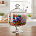 Assorted fruit flavored American jellybeans scattered on a table