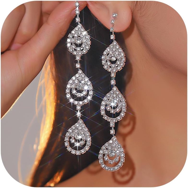 Rhinestone Earrings for Women Crystal Chandelier Dangle Statement Jewelry Elegant Bridesmaid Dress Outfit Evening Party Costume Accessory Birthday Gift - Image 13