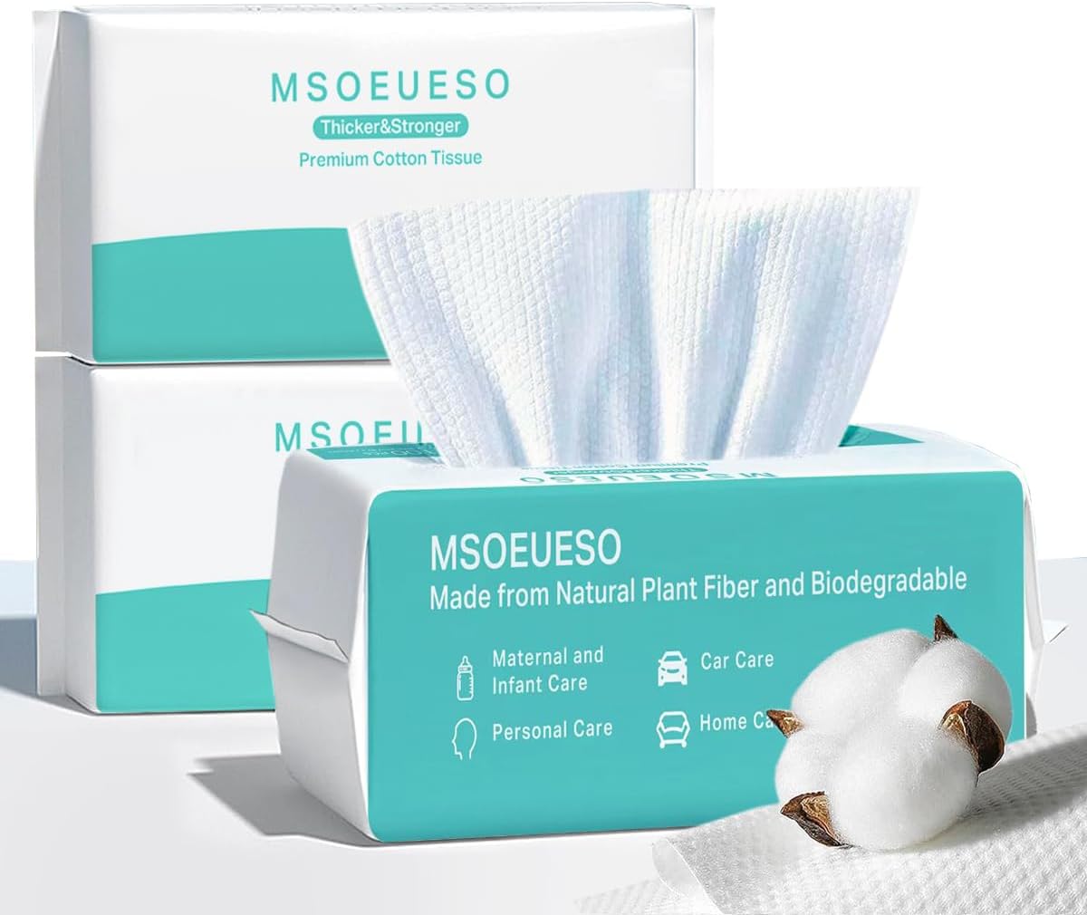 MSOEUESO Soft Dry Wipes Cotton Facial Tissues, 100 Count Disposable Face Towels, Cotton Face Towel for Sensitive Skin, Facial Cleansing, Makeup Removing, Surface Cleaning - Image 9