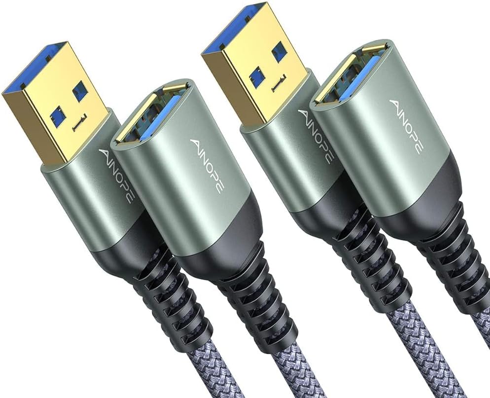 AINOPE USB 3.0 extension cable front view showing grey braided design.