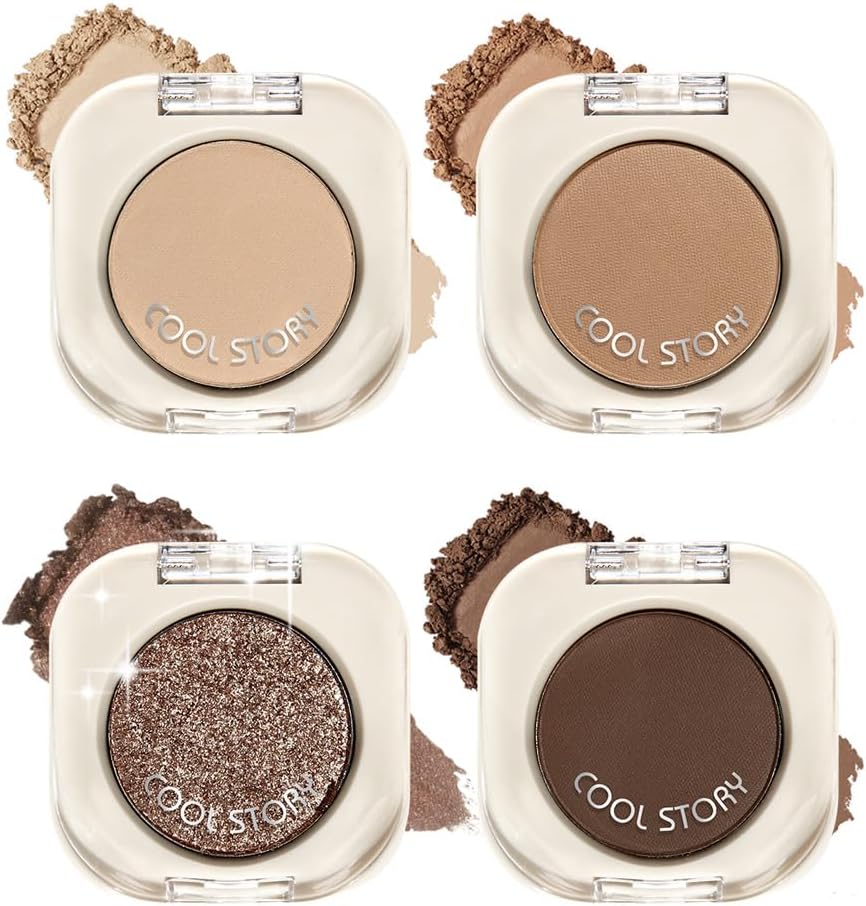 BestLand Single Pressed Eyeshadow Set A front view of the four compact cases showcasing matte and shimmer shades.