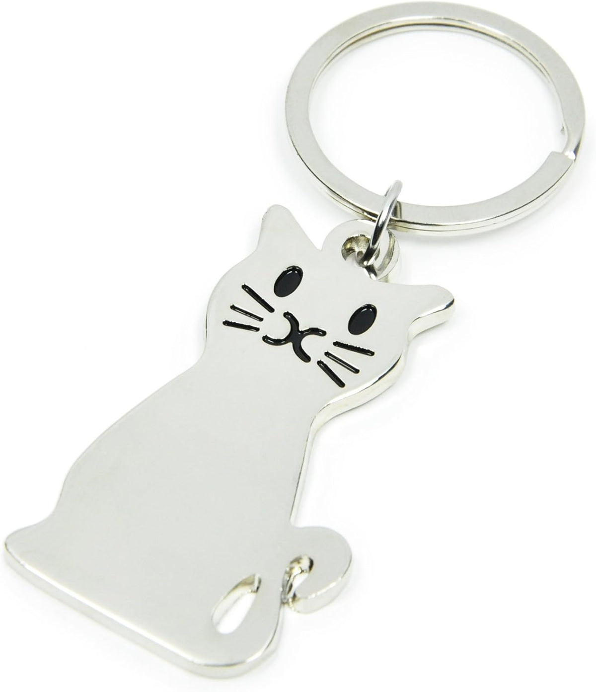 Elechobby Cat Shape Keychain front view showcasing polished silver metal finish