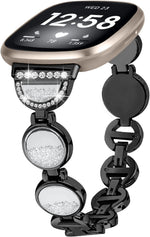 NineHorse Bling Band front view of black crystal watch strap for Fitbit Versa 4