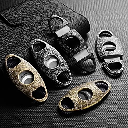 Cigar Cutter Stainless Steel Bronze Engraved Double Cut Blade (Color:Gold1) - Image 7