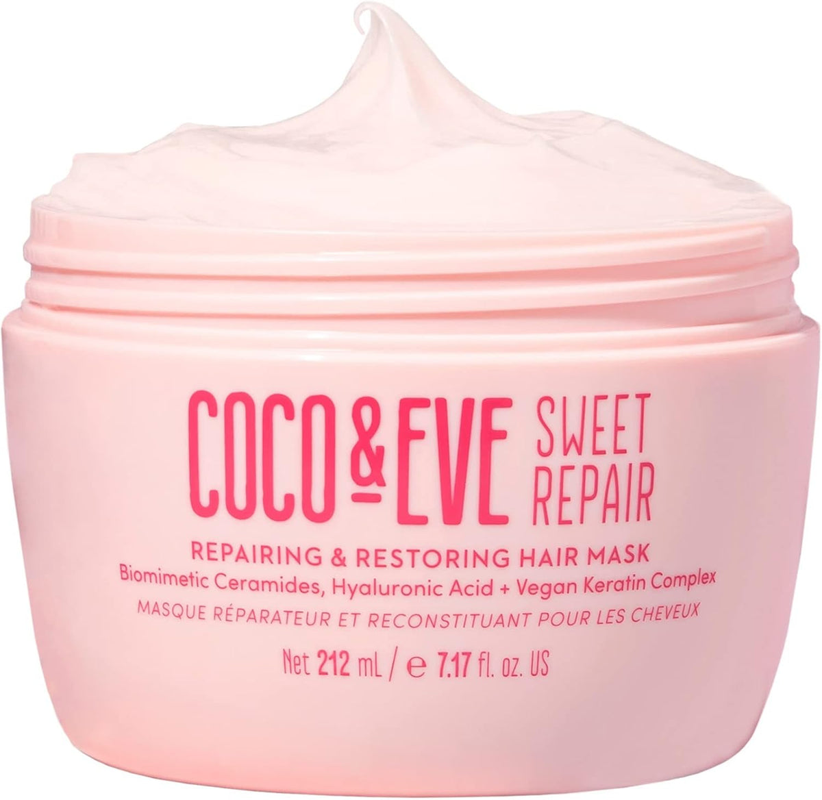 Coco & Eve Sweet Repair Hair Mask tub with pink and green floral packaging