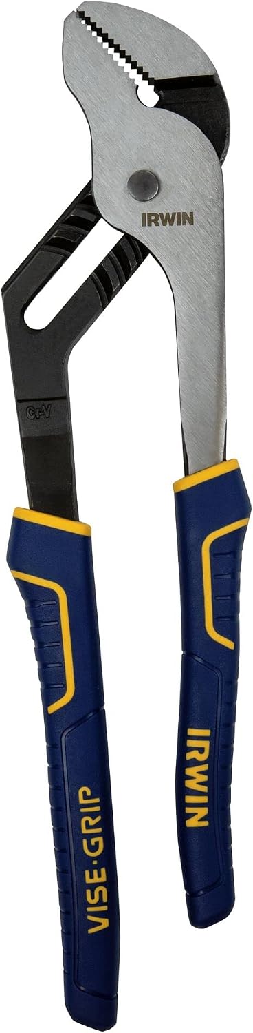 Close up of Irwin vise grip serrated jaw teeth and adjustment mechanism.