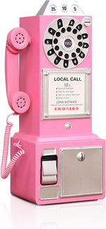 Antique Telephone - Pink Rotary Dial Landline Phone Model Vintage Classic Phone Props Retro Wall Mounted Crafts Ornaments Cafe Bar Window Booth Decoration - 9.8''L x 6.3''W x 19.7''H - Image 10