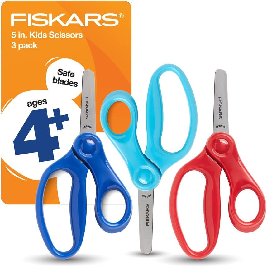Fiskars 5-inch blunt-tip kids scissors 3-pack front view