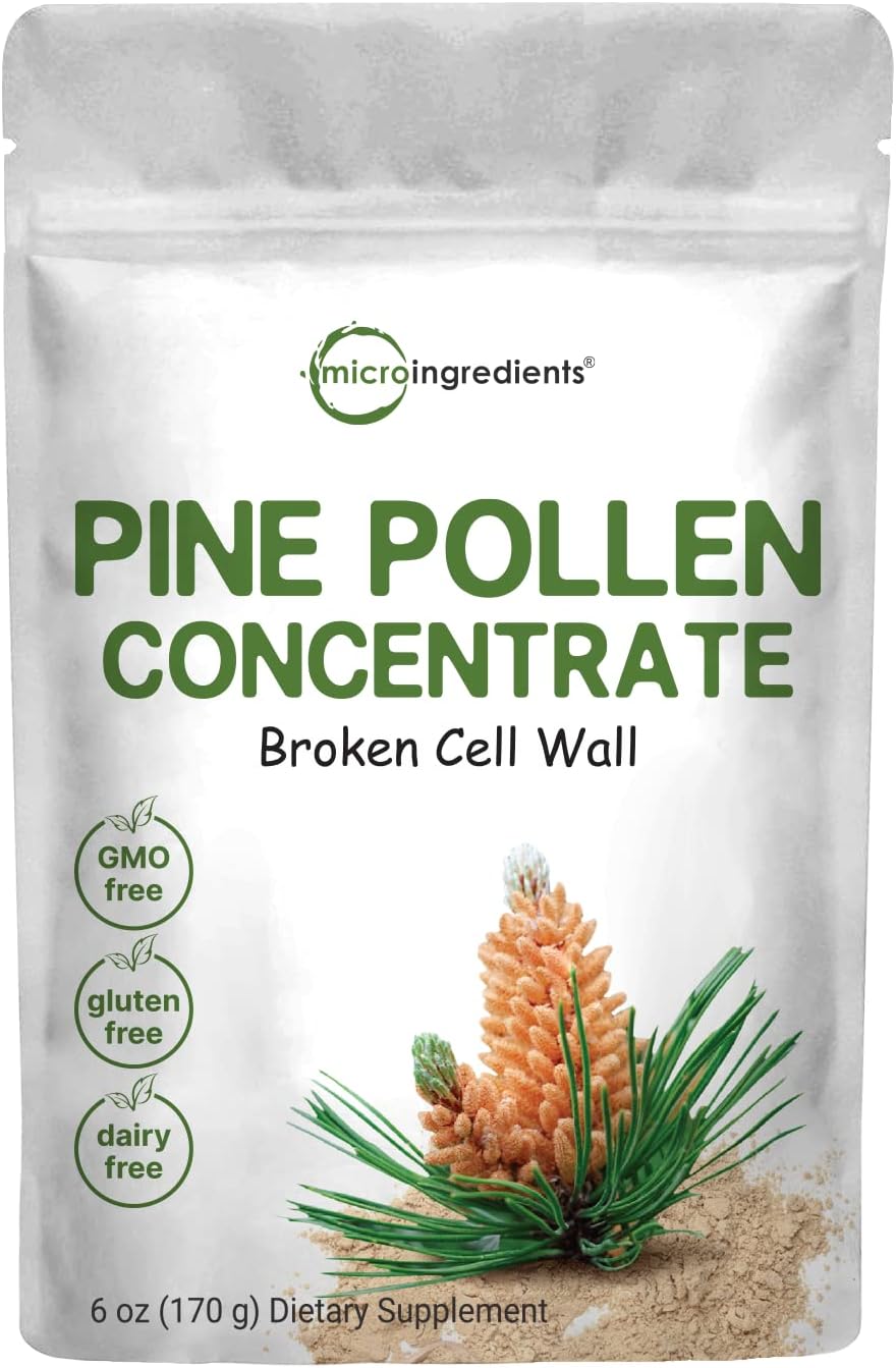 Micro Ingredients pure pine pollen powder front view 6 ounce pouch