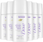 Dove Whole Body Deodorant Spray Coconut and Vanilla 6-Pack front view of travel bottles