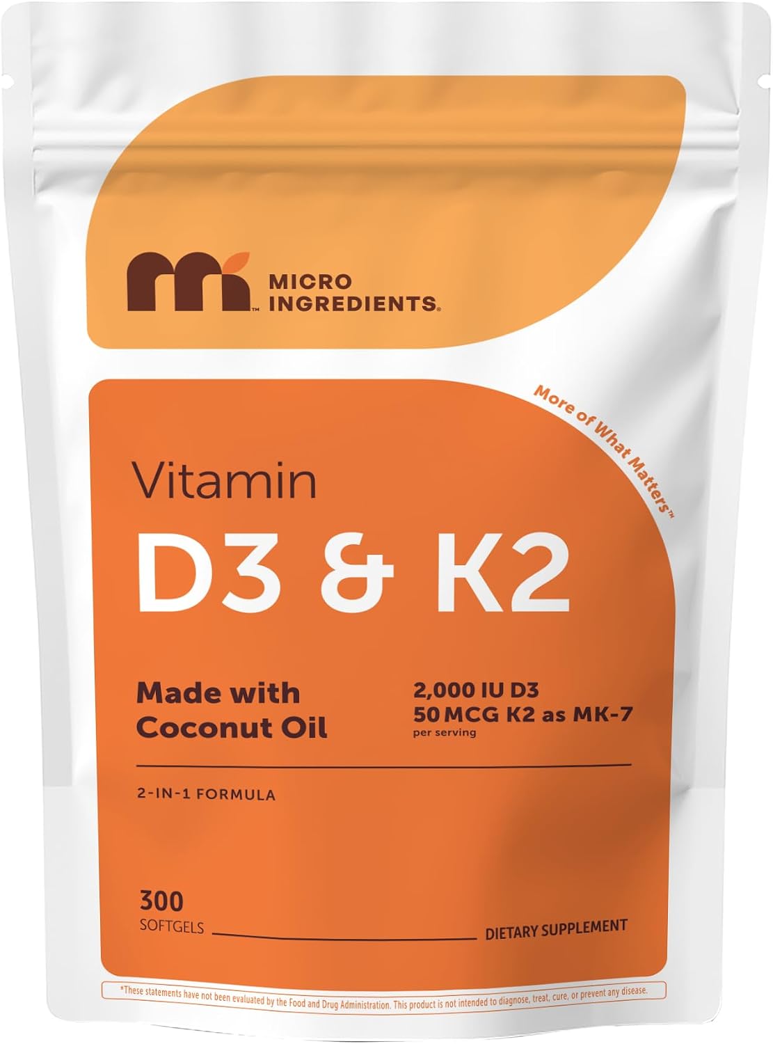 Micro Ingredients vitamin D3 k2 front view pouch