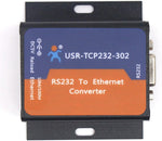 PUSR USR-TCP232-302 serial to ethernet converter front view showing ports