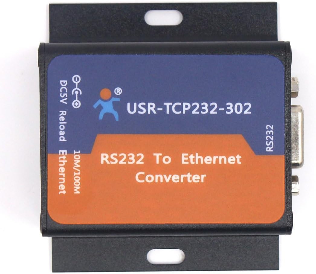 PUSR USR-TCP232-302 serial to ethernet converter front view showing ports