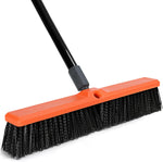 TreeLen 18 inch outdoor push broom front view showing orange block and stiff black bristles