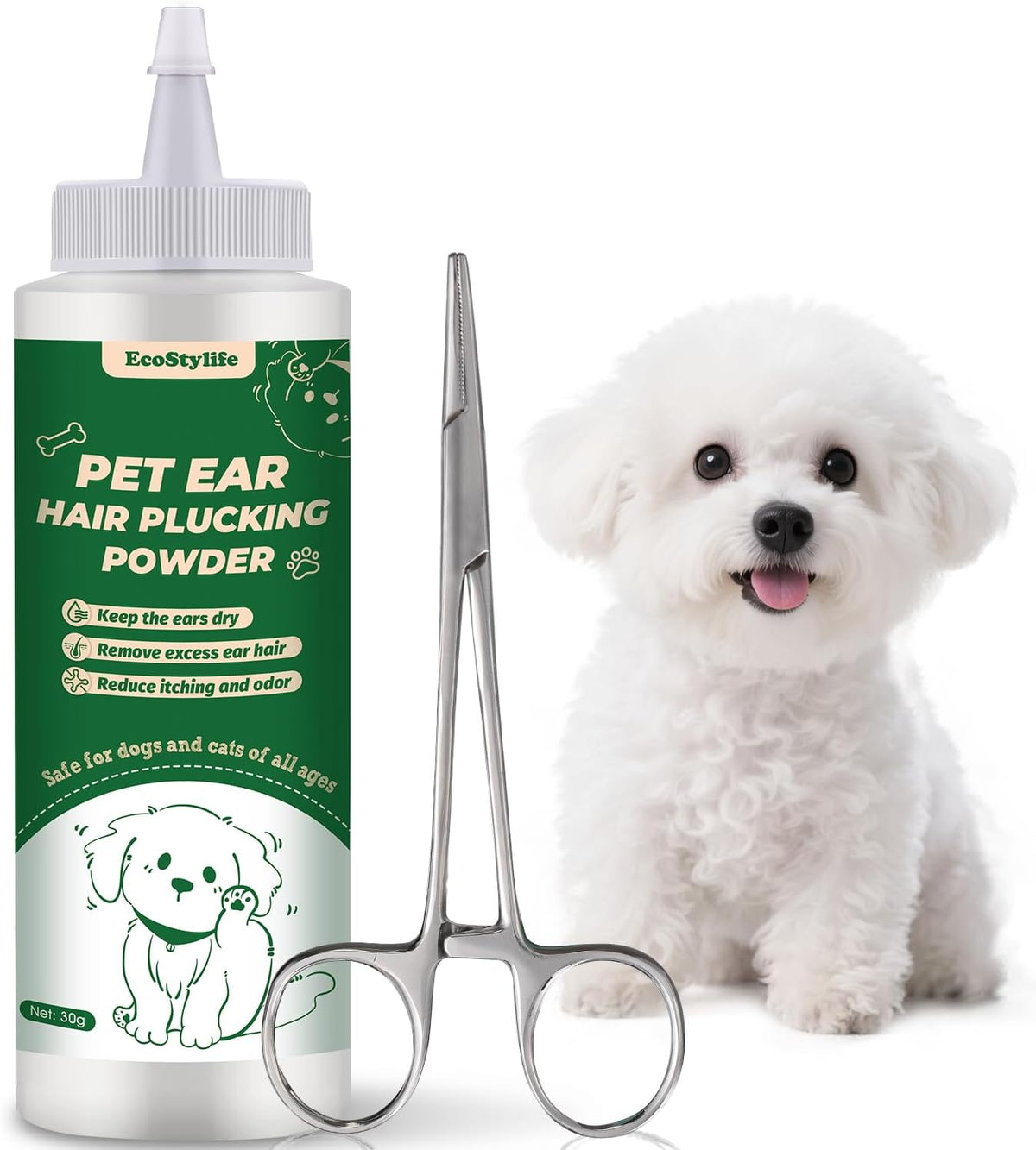 Dog Ear Hair Removal Tool - 30g Ear Powder, 5.5" Hemostat & Electric Dog Ear Trimmer - Helps Reduce Wax & Odor - Grooming Kit for Schnauzers, Poodles & Breeds with Ear Hair - Image 9