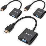 PiBOX India HDMI to VGA adapter three pack front view displaying gold plated male connector and female port.